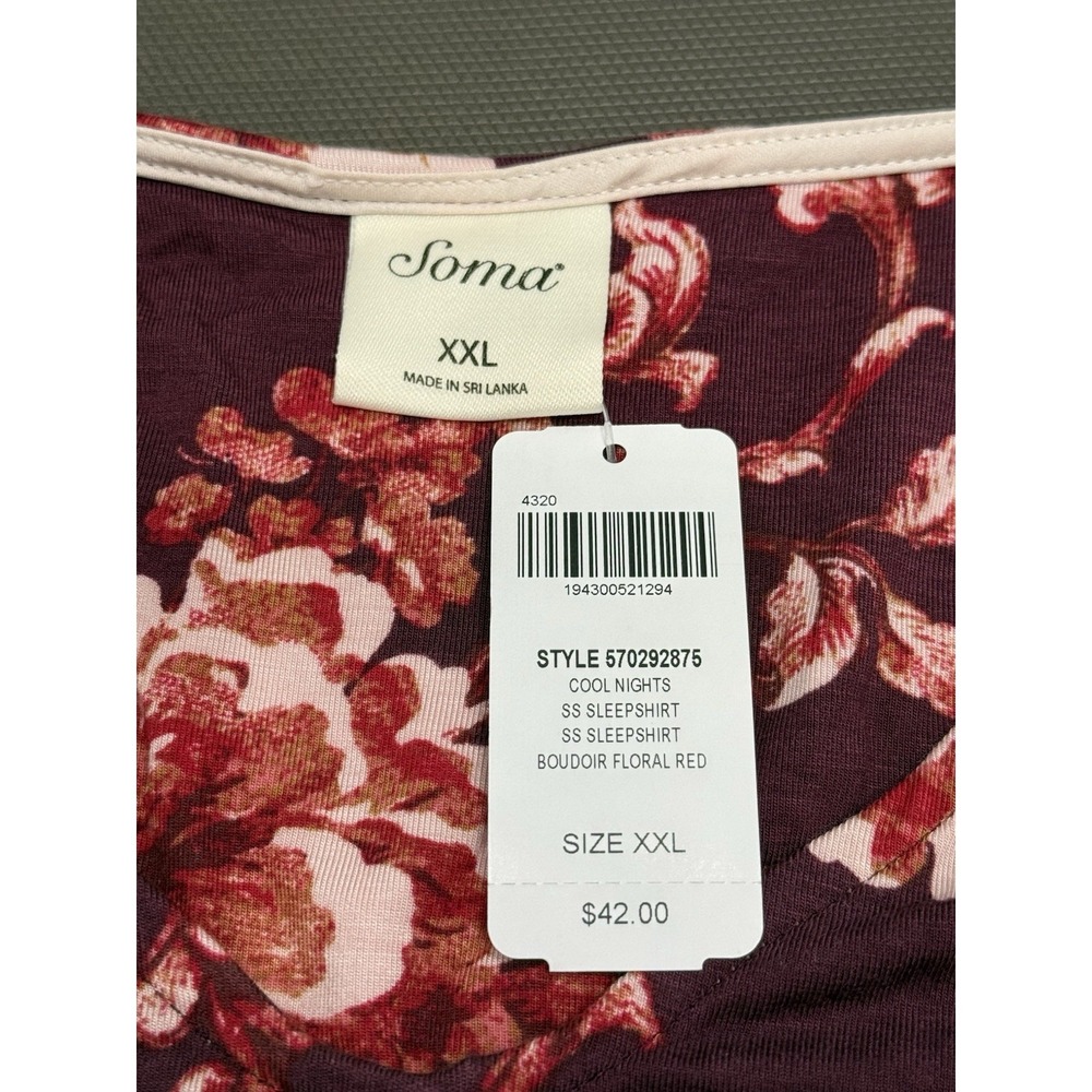 Soma Cool Nights Nightgown Sleep Shirt Soft Jersey Plum Floral Lounge NWT XXL - Picture 3 of 7